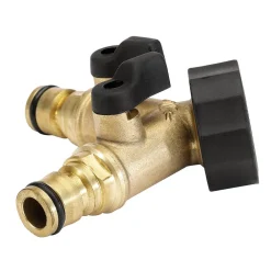 Brass Double Tap Connector with Flow Control, 3/4"