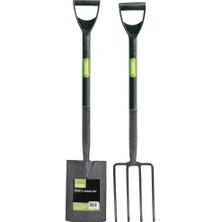 Carbon Steel Garden Fork and Spade Set, Black