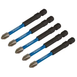 Draper Expert Cross Slot/PH Type Impact Screwdriver Bits, No.2 x 75mm, 1/4" Hex (Pack of 5)