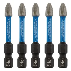 Draper Expert Cross Slot/PH Type Impact Screwdriver Bits, No.2 x 50mm, 1/4" Hex (Pack of 5)