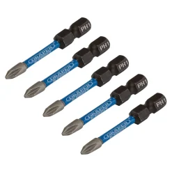 Draper Expert Cross Slot/PH Type Impact Screwdriver Bits, No.1 x 50mm, 1/4" Hex (Pack of 5)