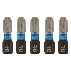 Draper Expert Cross Slot/PH Type Impact Screwdriver Bits, No.3 x 25mm, 1/4" Hex (Pack of 5)