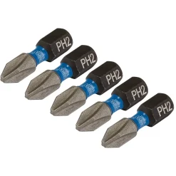 Draper Expert Cross Slot/PH Type Impact Screwdriver Bits, No.2 x 25mm, 1/4" Hex (Pack of 5)