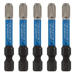 Draper Expert Cross Slot/PH Type Impact Screwdriver Bits, No.3 x 50mm, 1/4" Hex (Pack of 5)