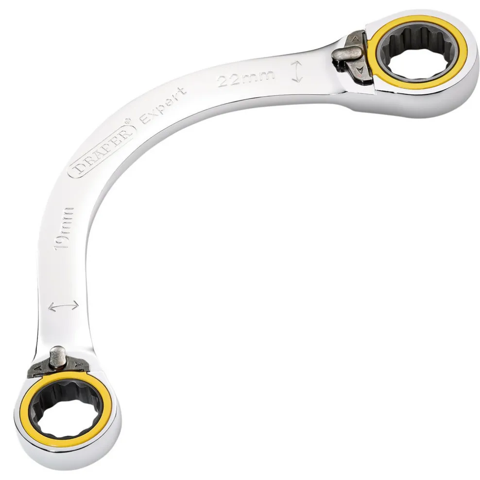 Draper Expert HI-TORQ® Double Ring Ratchet Half Moon Spanner, 19 x 22mm