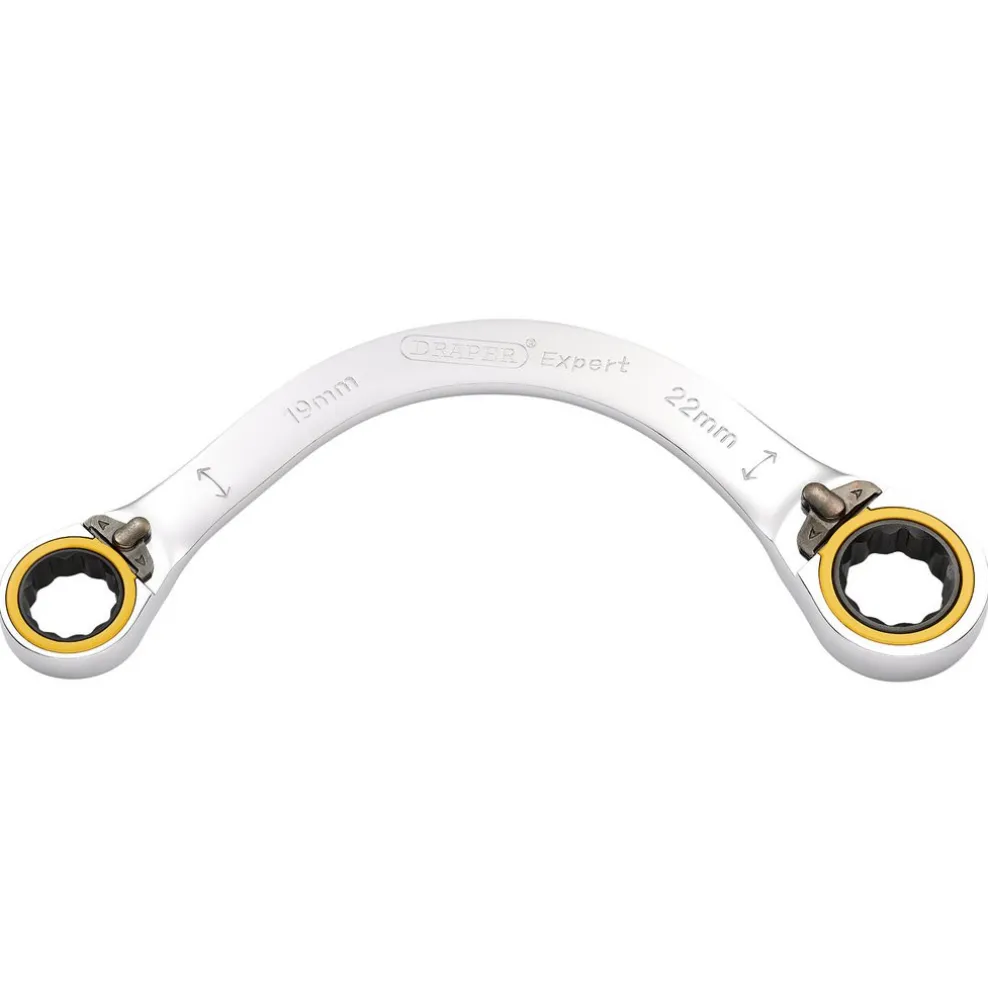 Draper Expert HI-TORQ® Double Ring Ratchet Half Moon Spanner, 19 x 22mm