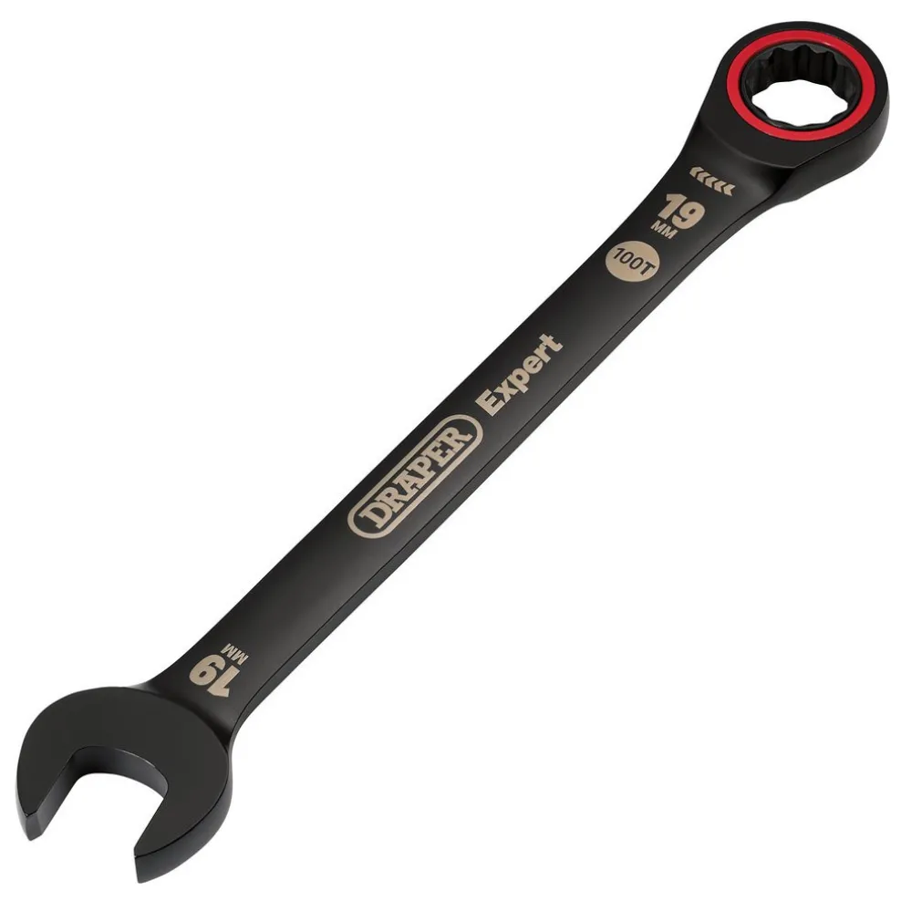 Draper Expert HI-TORQ® Metric Ratchet Combination Spanner, 19mm, Black