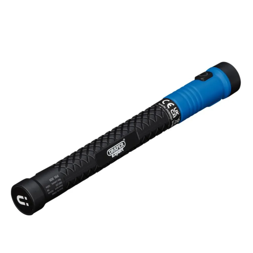 Draper Expert SMD LED USB Rechargeable Telescopic Torch with Magnetic Pickup, 1W, 100 Lumens, USB-C Cable Supplied