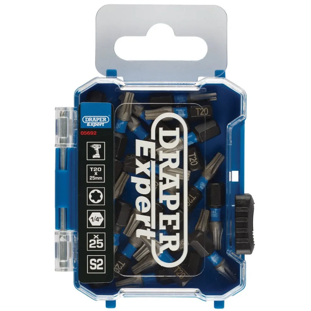 Draper Expert TX-STAR® Impact Screwdriver Bits, T20 x 25mm, 1/4" Hex (Pack of 25)