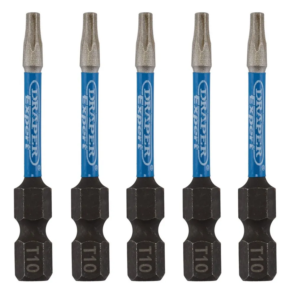 Draper Expert TX-STAR® Impact Screwdriver Bits, T10 x 50mm, 1/4" Hex (Pack of 5)