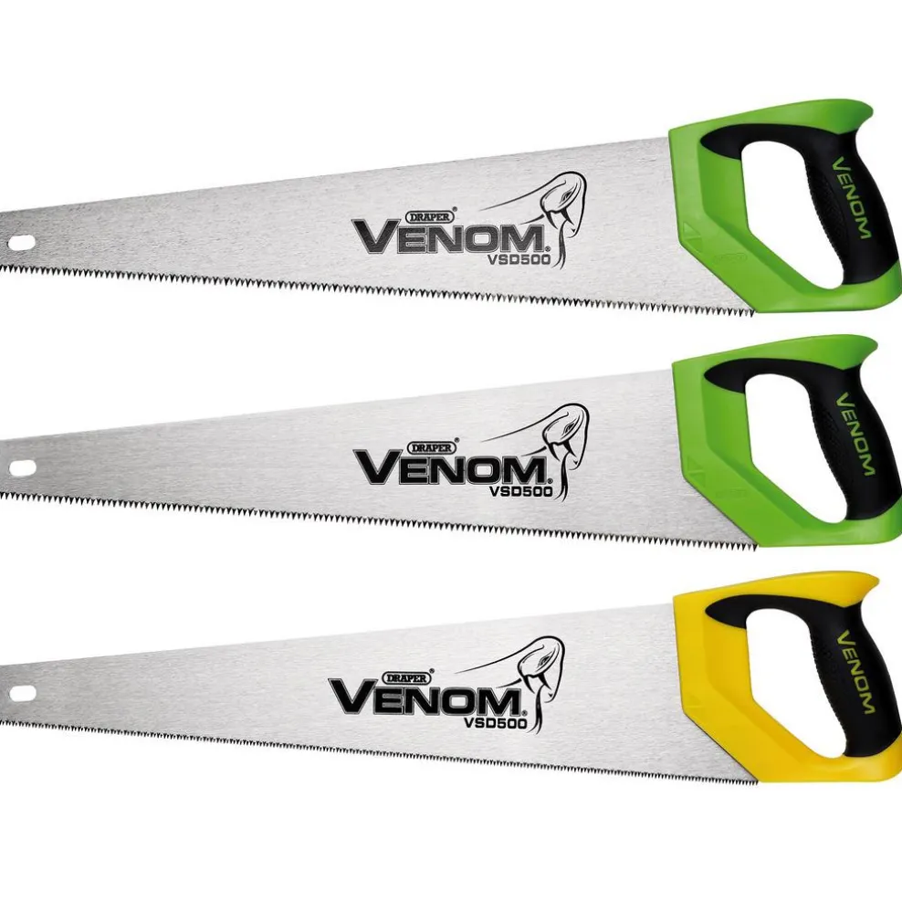 Draper Venom® 2 x First Fix & 1 x Second Fix Double Ground Handsaw, 500mm, 7tpi/8ppi & 11tpi/12ppi (Pack of 3)