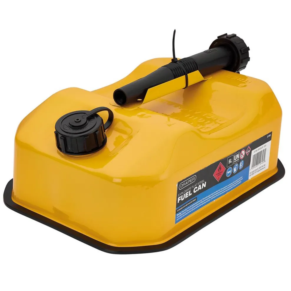 Explosafe Flat Steel Fuel Can, 5L, Yellow