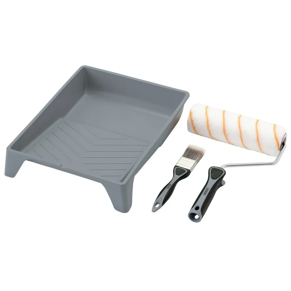 Medium Pile Polyester Paint Roller and Brush Set with Soft Grip (4 Piece)