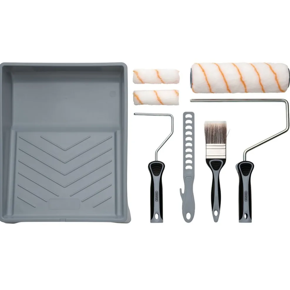 Medium Pile Polyester Paint Roller and Brush Set with Soft Grip (8 Piece)
