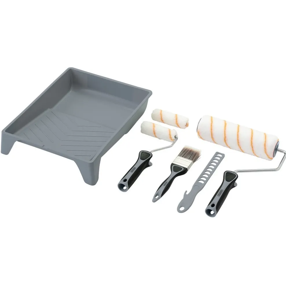 Medium Pile Polyester Paint Roller and Brush Set with Soft Grip (8 Piece)