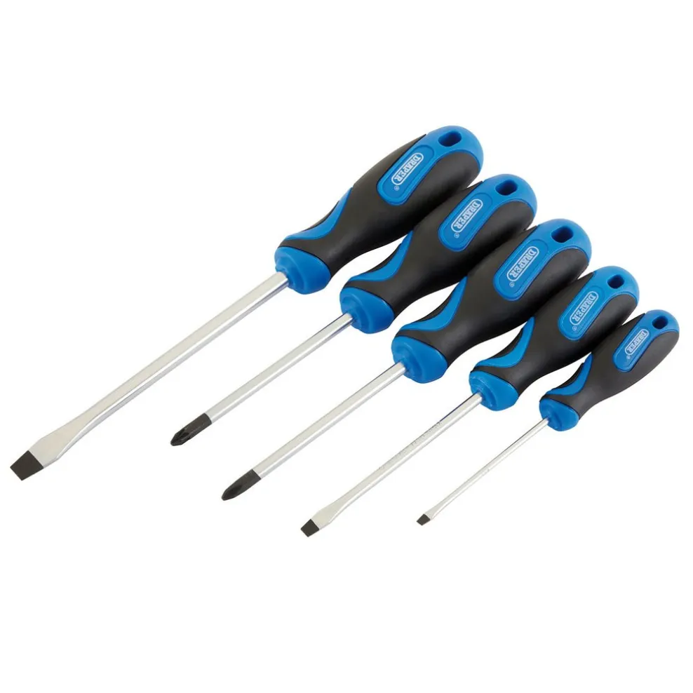 Soft Grip Screwdriver Set, 3 x Plain Slot, 1 x Cross Slot, 1 x PZ TYPE (5 Piece)