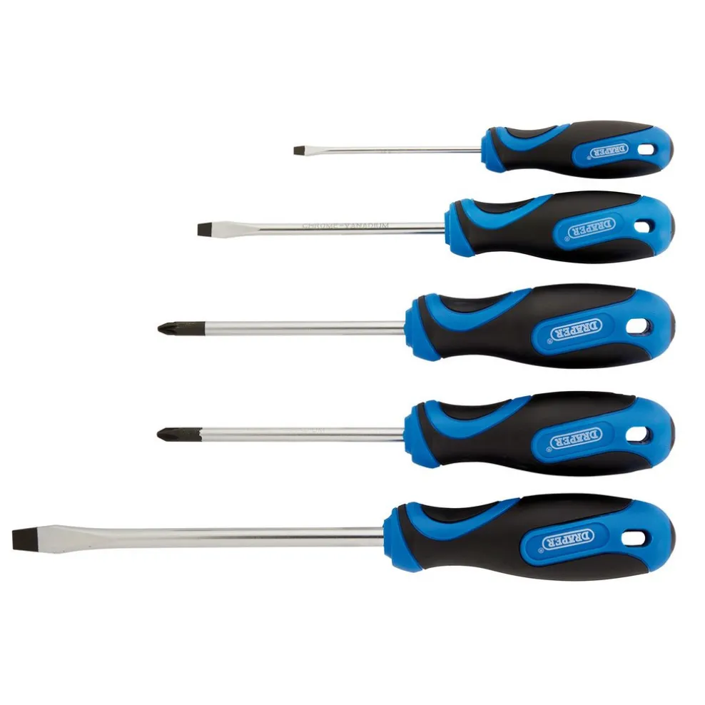 Soft Grip Screwdriver Set, 3 x Plain Slot, 1 x Cross Slot, 1 x PZ TYPE (5 Piece)