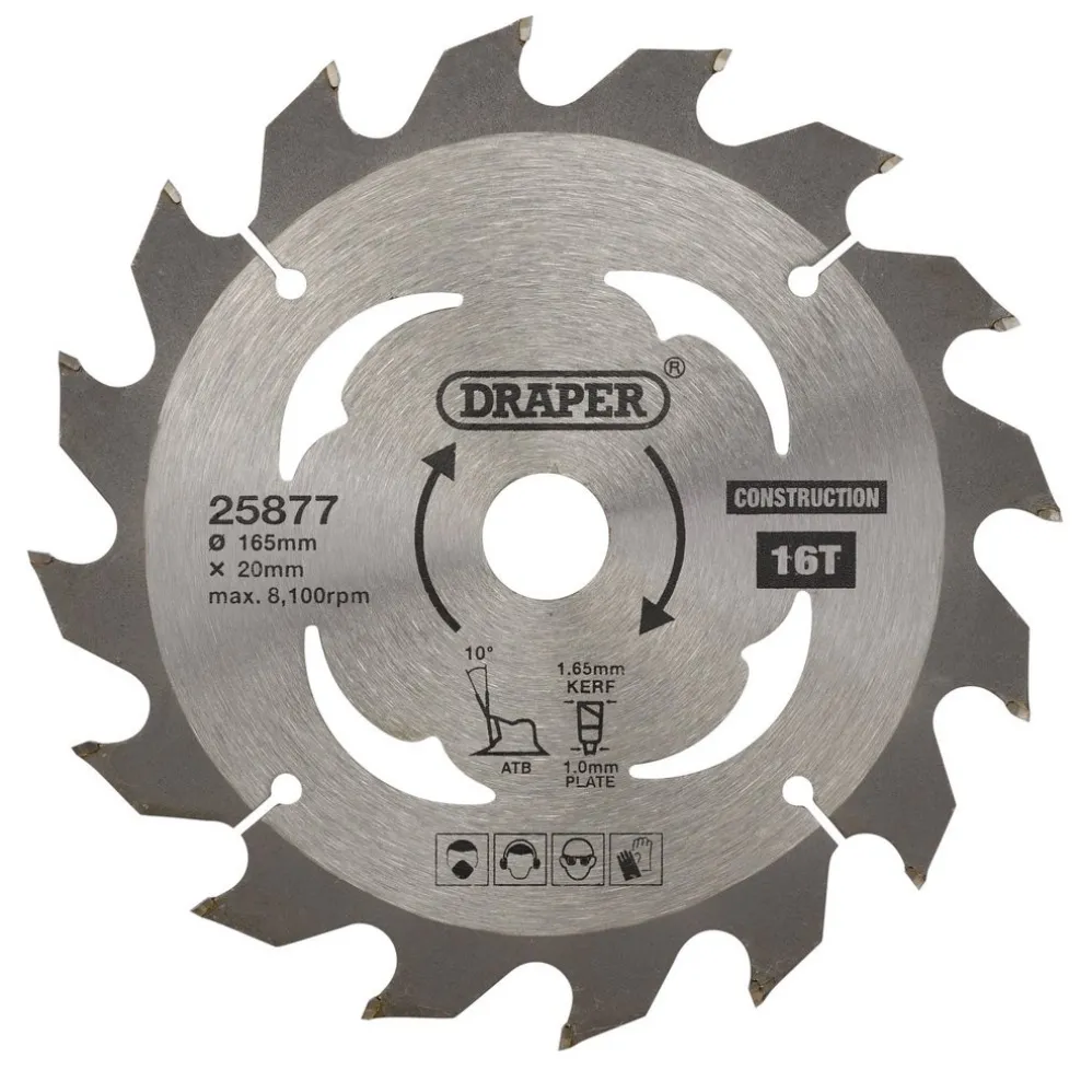 TCT Cordless Construction Circular Saw Blade for Wood & Composites, 165 x 20mm, 16T
