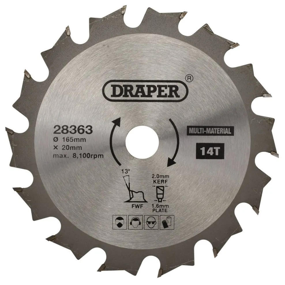 TCT Multi-Purpose Circular Saw Blade, 165 x 20mm, 14T