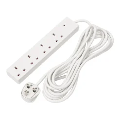 4 Way White Extension Lead, 5m